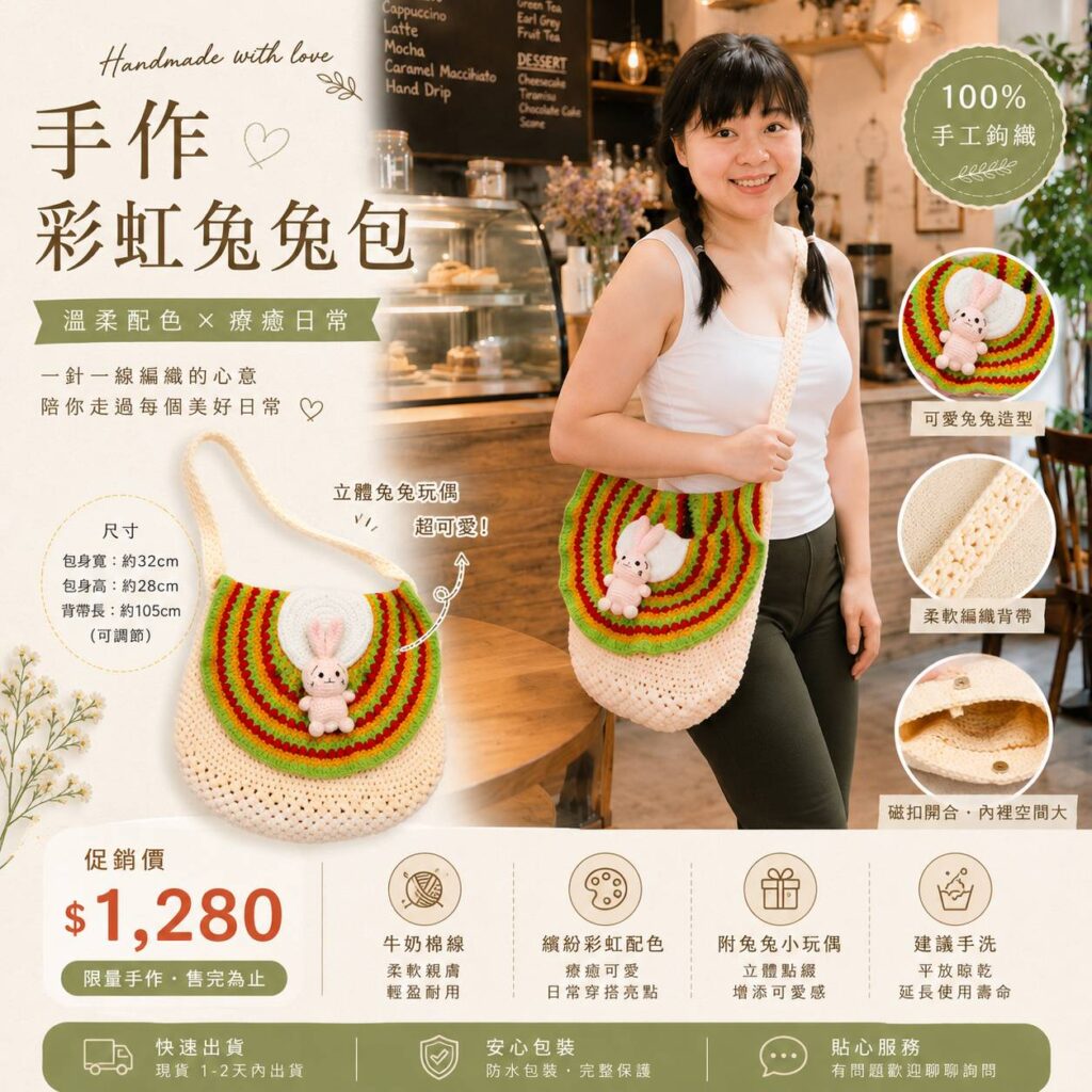 剛作好的卡通包（小八兔🐰娃兒）鉤織真有趣！