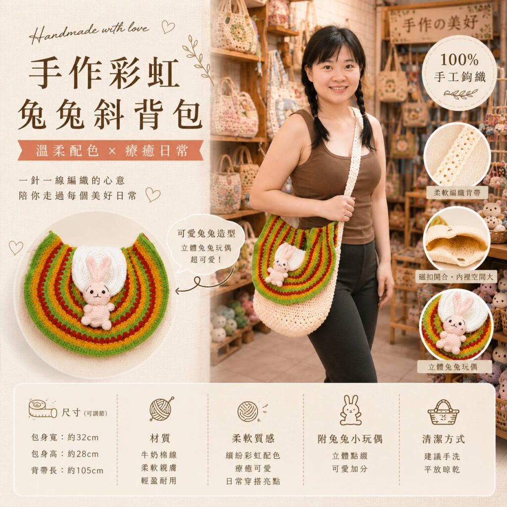 剛作好的卡通包（小八兔🐰娃兒）鉤織真有趣！